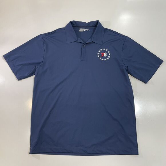 Philadelphia 76ers Polo Shirt Mens Lg Blue Nike Dri Fit NBA Embroidered Logo - Picture 1 of 7